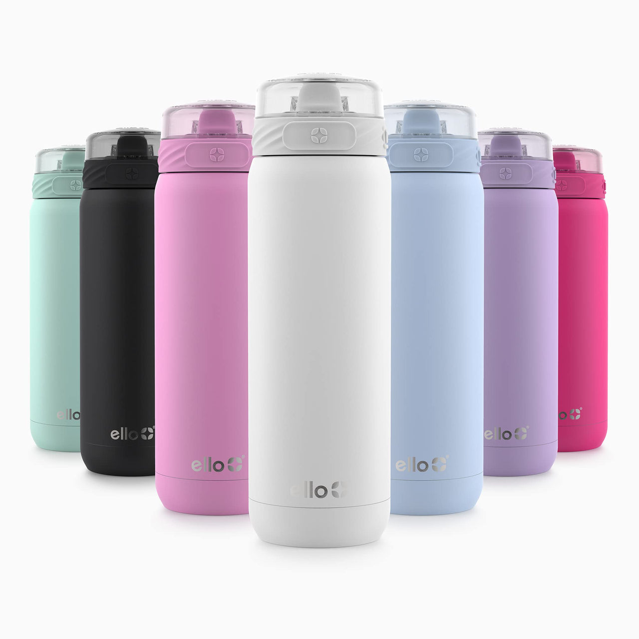 Ello Cooper 22oz Stainless Steel Water Bottle with Straw and Carry Handle, Double Walled and Vacuum Insulated Metal, Leak Proof Locking Lid with Soft Silicone Spout, Reusbale, BPA Free, White