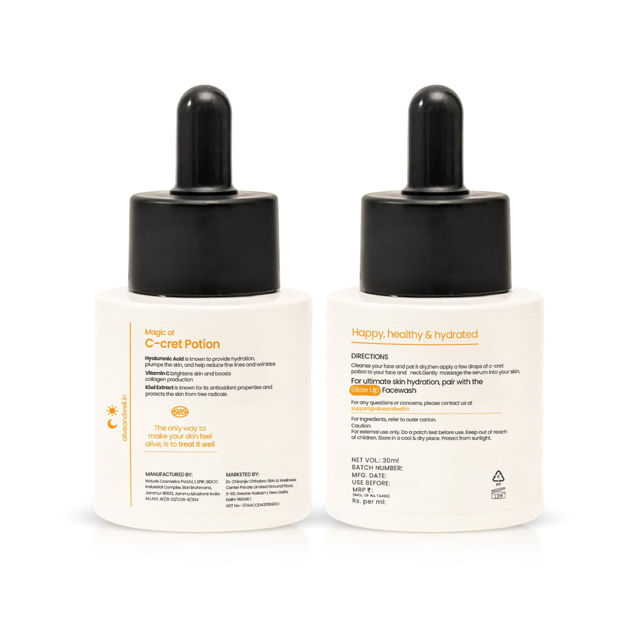 Alive & Well Vitamin C Face Serum, With Hyaluronic Acid And Orange Peel, Crafted By Dermatologists For Brightening, Hydrating, Uneven Skin Tone, Boost Collagen, Fades Dark Spots, For Men & Women -30Ml