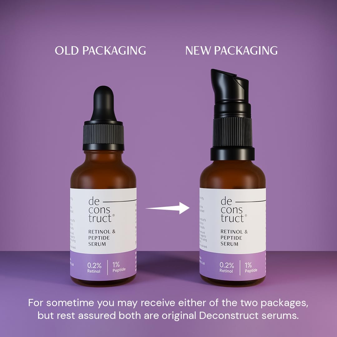 Deconstruct Retinol Face Serum with Peptide | 0.2% Retinol + 1% Peptide | Anti Aging Serum | Reduces Fine Lines & Wrinkles | Beginner Friendly Retinol Serum | For Men & Women - 30 ml each, pack of 2