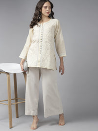 Ada Women's  Hand Embroidered Lucknowi Chikankari Cotton Straight Short Top Kurti A178625