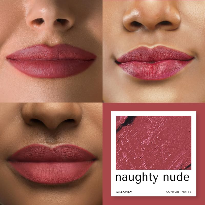 BELLAVITA Comfort Matte Bullet Lipstick| Intense Colour| Creamy Matte Finish| Intense Moisturisation| Smooth Glide| Lipsticks for Women| 4 Hr Stay, Naughty Nude, 4.2 gm