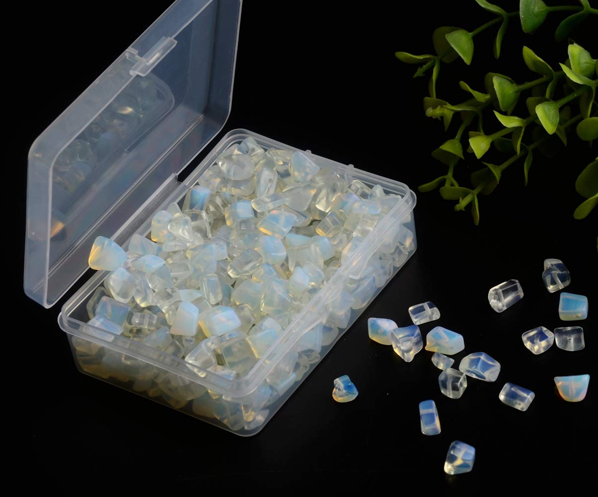Natural Chip Stone Beads Opalite 5-8mm About 400 Pieces Irregular Gemstones Healing Crystal Loose Rocks Bead Hole Drilled DIY for Bracelet Jewelry Making Crafting (5-8mm, Opalite)