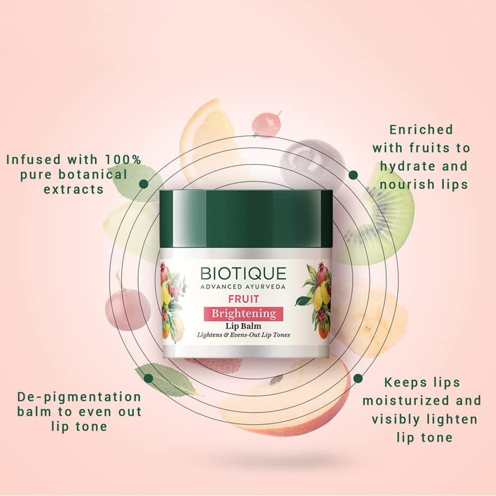 Biotique Bio Fruit Whitening/Brightening Lip Balm, 12g & Biotique Fruit Brightening Depigmentation & Tan Removal Face Pack For All Skin Types, 100ml