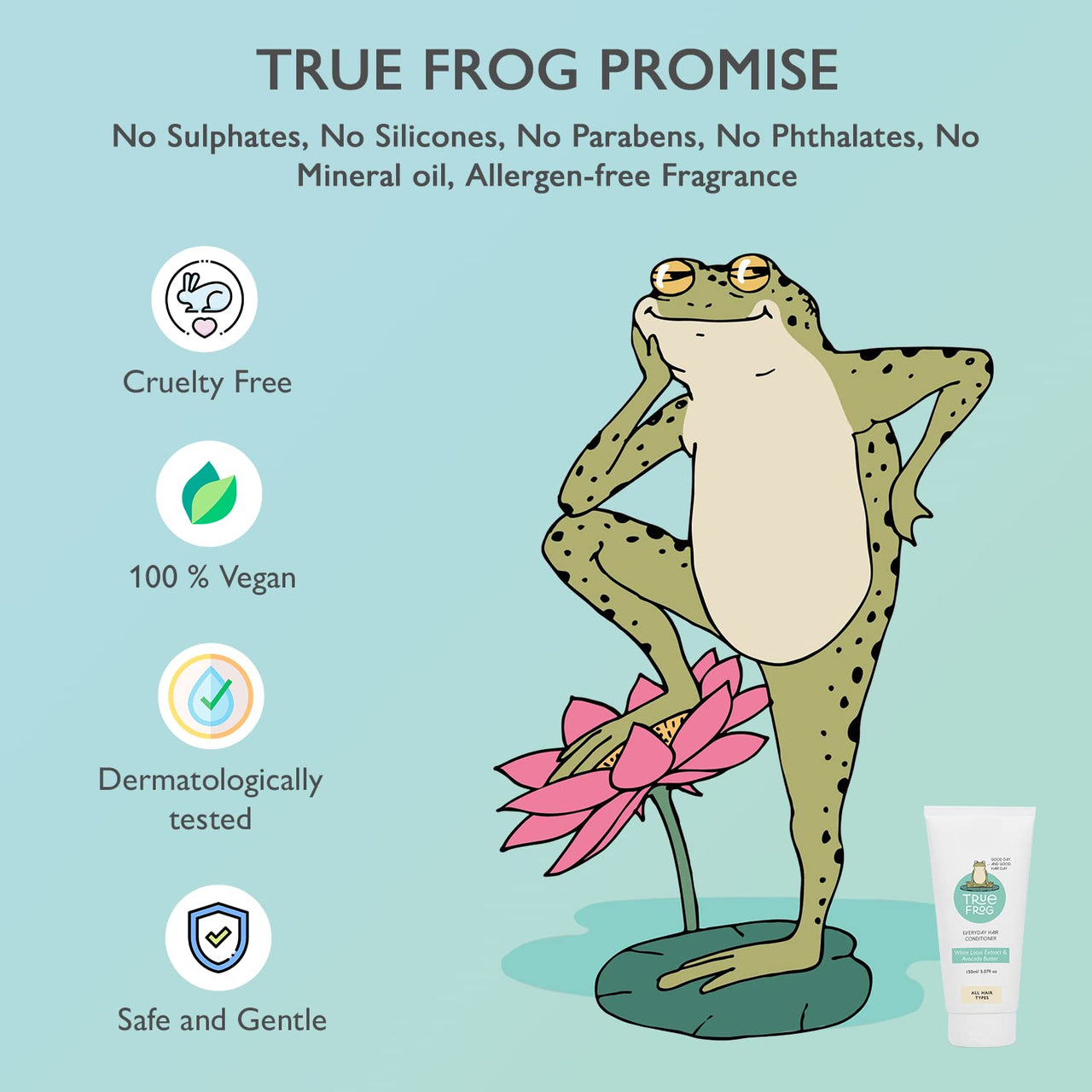 TRue FRoG Everyday Hair Conditioner To Smoothen Hair And Fight Frizz With White Lotus Flower Extract And Avocado Butte For All Hair Types - 150 Ml,1 Count