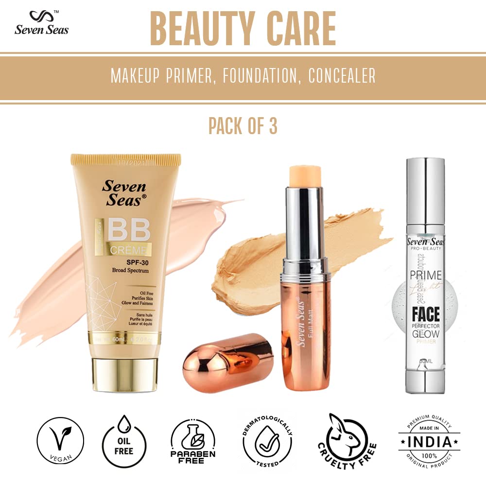 Seven Seas Face Makeup Set For Dusky Skin Tone Daily Use Makeup Pack OF 3 (Natural)