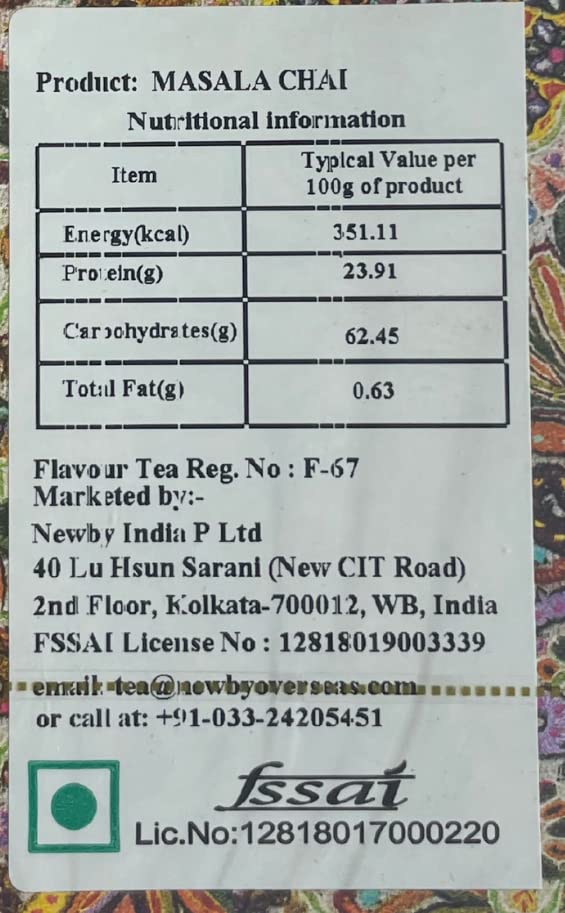 Newby Masala Chai | 25 Tea Bags | Black Tea Enriched With Cardamom, Cinnamon, Black Pepper, Clove, Ginger, Aniseed | 50 gms