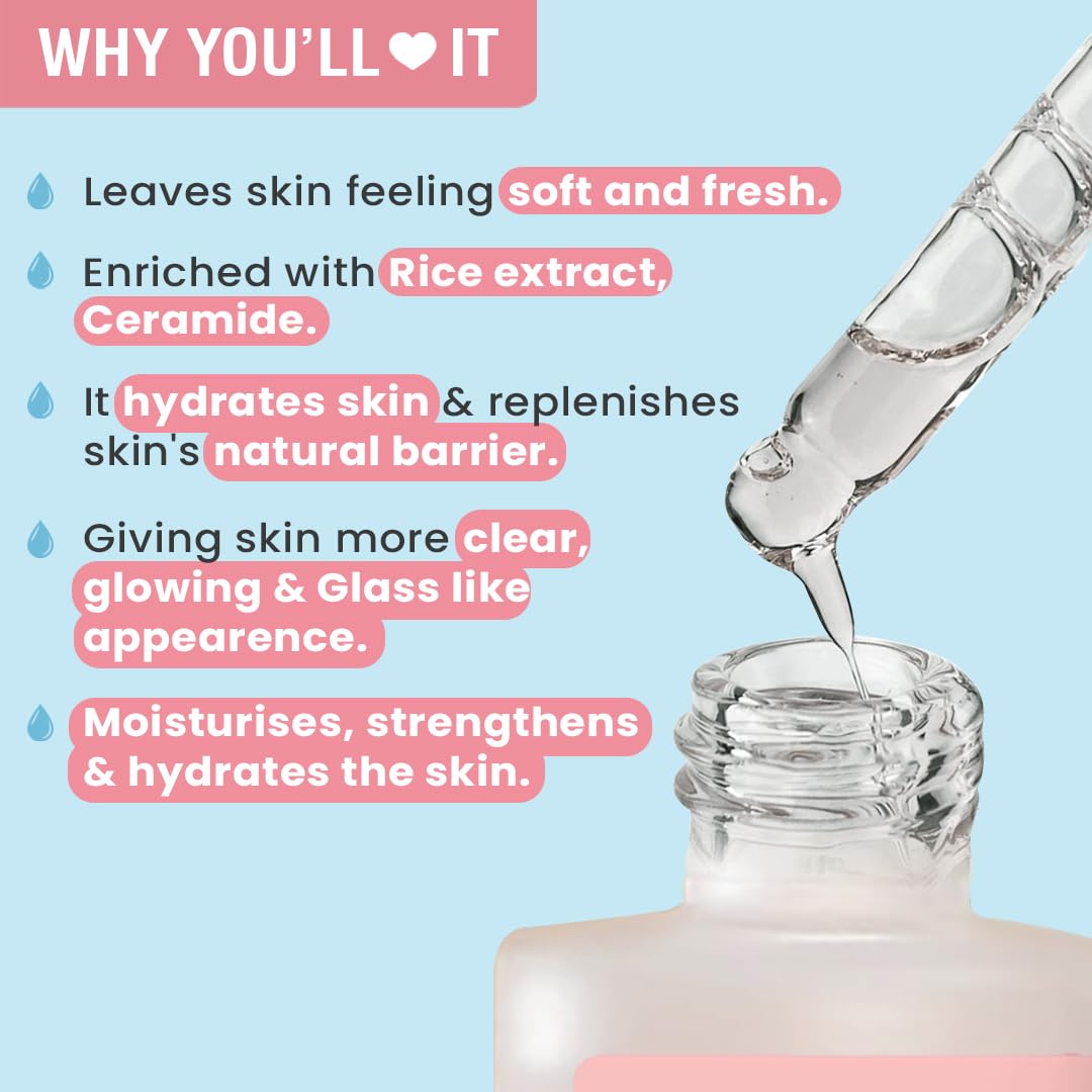 Glamveda Rice Water & Ceramide Vitalizing Serum Skin Barrier Building & Nourishing | For Dry, Sensitive & Combination skin | No Paraben, Sls | 30ml