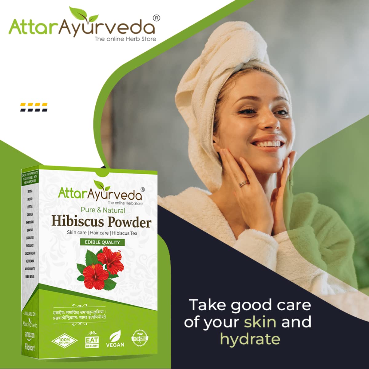 Attar Ayurveda Hibiscus powder for hair growth (100 Grams) | Ideal for Hair pack, Face pack, Eating, and Hibiscus tea | Gudhal Ka Phool Powder | 100% Pure and Natural, No Preservatives