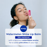 NIVEA Watermelon Shine 4.8g Lip Balm|24 H Melt in Moisture Formula|Natural Oils|Glossy Finish,4.8 g (Pack of 1)