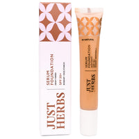Just Herbs Serum ACNE-PRONE Skin Type Foundation for Face Makeup with SPF30+ Dewy Finish Full Coverage Foundation20 ml (Natural) & Tinted Lip Balm 4 g (Cherry) Combo