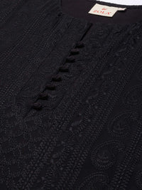 ZOLA Exclusive Georgette Round Neck with Full Sleeves and Calf Length Luckhnowi Chikan Kari Kurta with Button Placket on Yolk Ethnic Wear Straight Kurta for Women Pack of 1