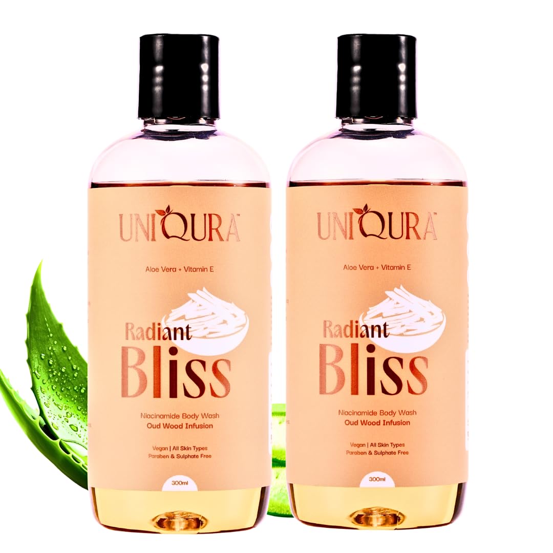 Uniqura Oud Body Wash Value Pack With Niacinamide, Aloe Vera & Vitamin E, Tan Removal & Hydrating Body Wash,Prevents Dryness & Gently Cleanses,Shower Gel for Men & Women, Paraben Free (300ml Each)