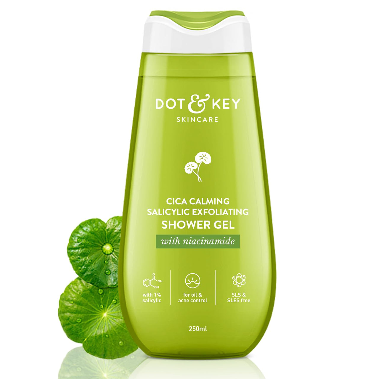 Dot & Key Cica & 1% Salicylic Daily Exfoliating Shower Gel | Niacinamide Infused | Body Wash for Oil & Acne Control | Reduces Body Acne & Smoothes Irritation | Clean, Acne Free Skin | 250ml