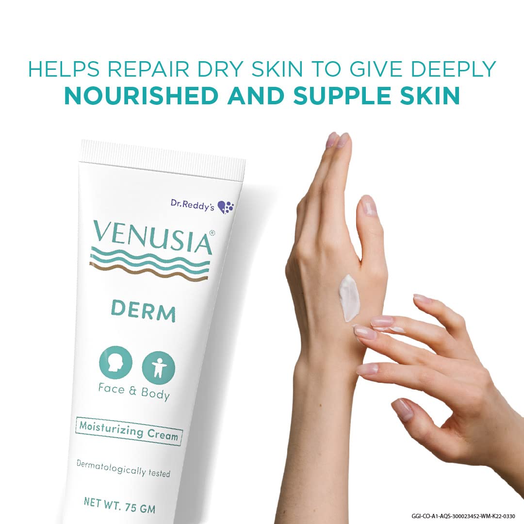 VENUSIA Dr Reddy's Derm Moisturizing Lotion For Face And Body,Repairs And Nourishes Dry Skin,Relieves Minor Itching And Irritation,Moisturization And Hydration That Lasts Up To 10 Hours,Pack of 1
