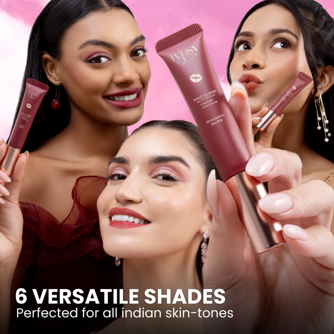 Typsy Beauty Pout Cloud Matte Lip Balm | Blurring Finish, Tinted Lip Balm with Peptides, Ceramides & Vitamin C & E | Rich colour payoff with long-lasting stain I Terracotta -Milk and Cookies 01 | 8g