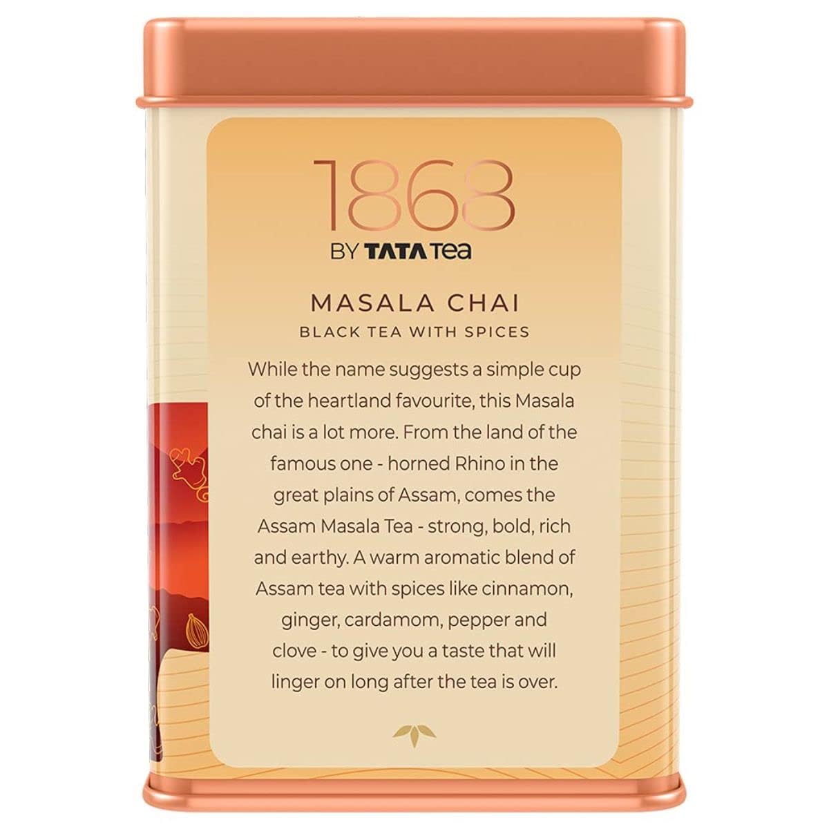 1868 by TATA Tea Masala Chai, Blend of Assam Black Tea, Cinnamon, Black Pepper, Cardamom, Ginger, Clove, Spicy, Malty, Aromatic, Whole Loose Leaf, From House of TATA (30 Cups/100g)