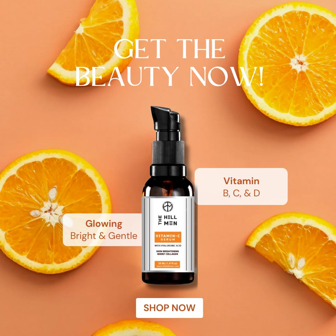 The Hillmen Vitamin C Unisex Face Serum for Daily Use Glowing Skin Sensitive Radiance Boost, Brightening Effect, Wrinkle Reduce Repair Sun Damage,chemical Free & Alcohol Free (90 Ml) Pack 0f 3