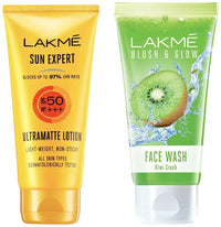 Lakmé Sun Expert SPF 50 Ultra Matte Lotion, 100 ml and Lakmé Blush & Glow Kiwi Freshness Gel Face Wash, with Kiwi Extracts, 100g