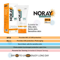 Vegetal Noray Aquagel Broad Spectrum Sunscreen, Spf-50, Pa+++ With Anti Tan Effect - 50G - Dry