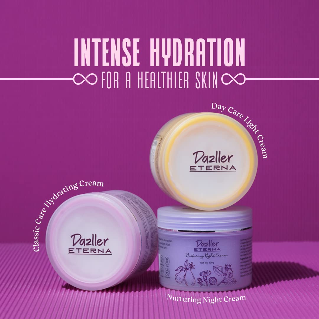 Dazller Eterna Classic Care Hydrating Cream, 100g - Deep nourishment with Vitamin B5 & Vitamin E, Penetrates deep, Absorbs Quick, Intense hydration with Jojoba oil and Kokum butter