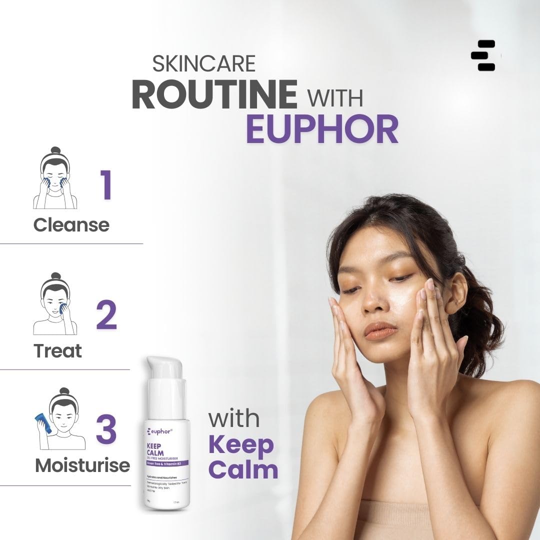 Euphor Teens | Oil-free Gel Moisturizer- KEEP CALM | Controls Acne | Light Weight Hydration for Oily and Acne-prone Skin | Witch Hazel Extract, Niacinamide, Green Tea | PEG-free, Paraben-free, Sulphate-free | 50g | For Women and Men