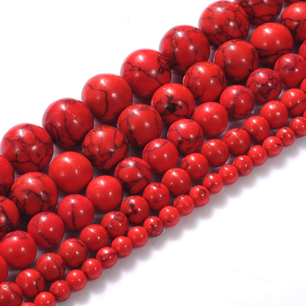 Natural Stone Beads 4mm Red Turquoise Gemstone Round Loose Beads Crystal Energy Stone Healing Power for Jewelry Making DIY,1 Strand 15"