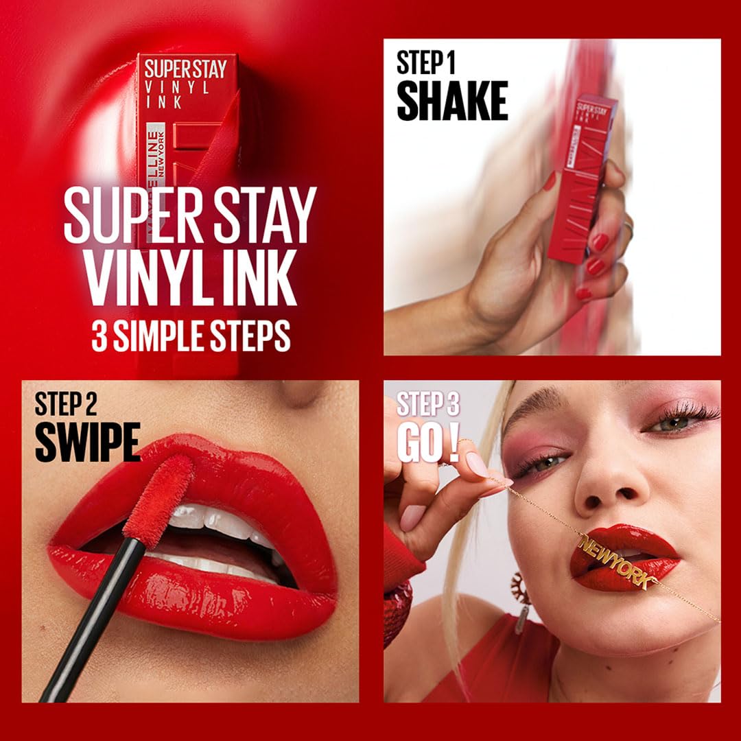 Maybelline New York SuperStay Vinyl Ink Liquid Lipstick - Tempting, Instant Shine & Transfer Proof. SuperStay Vinyl Ink Liquid Lipstick Last Up To 16 Hours, Enriched With Vitamin E | 4.2ml