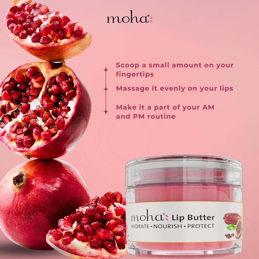moha Vedistry : Lip Butter For Dry And Pigmented, Damaged & Chapped Lips|Hydrating & Nourishing|Enriched With Cocoa Butter, Shea Butter & Essential Oils For Pink, Glossy & Soft|10 Gm