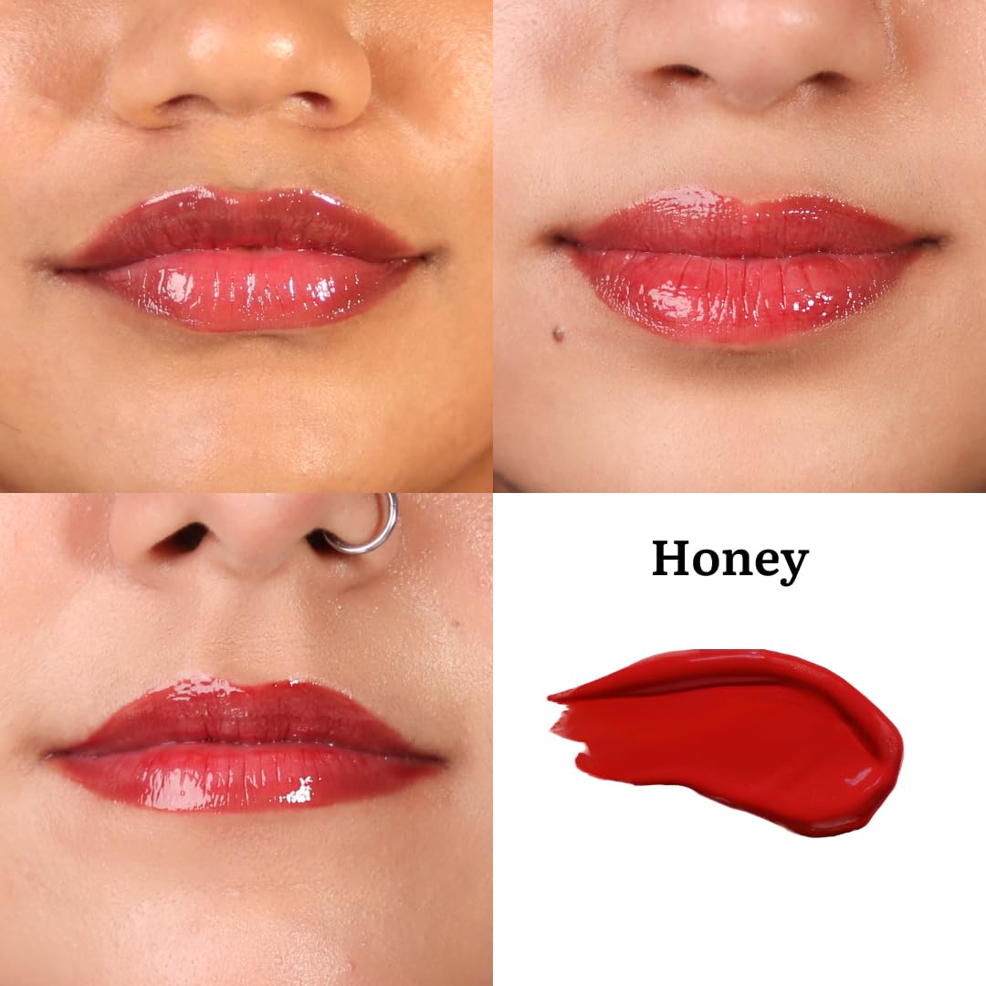 Tint Cosmetics Brick Red Lip Gloss for Women | Hydrating & High Shine | Lightweight & Non-Sticky with Vitamin-E & Grapeseed Oil | Gloss Lock Technology | All Skin Types | 2.5Ml (Honey) | FDA Approved