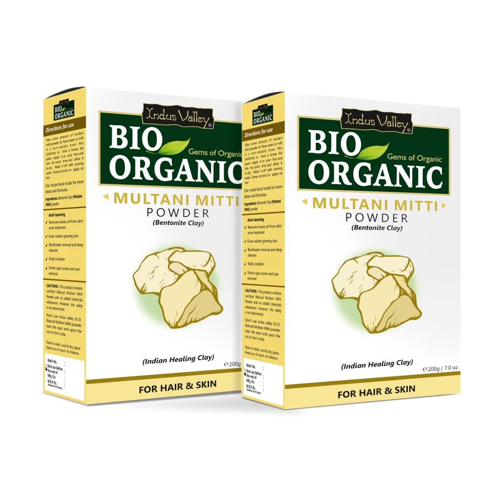 INDUS VALLEY BIO Organic Multani Mitti Powder | Healing Clay | Bentonite Clay- (200g*2=400g)