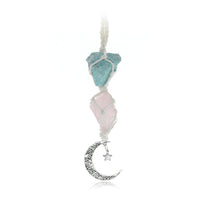 BOHO GARDEN Hanging Car Charm - Amazonite & Rose Quartz - Dangling Moon & Healing Crystal Accessories, Rearview Mirror Decorations - Self-Love, Honesty, Clarity, Connection, Self-Worth, Love, Energy Amazonite-rose Quartz