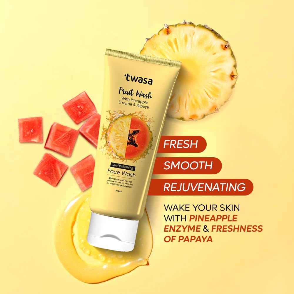 Twasa Pineapple Enzyme & Papaya Fruit Face Wash For Gently Exfoliates, Reduce Dark Spots & Glowing Skin | Cleanser For Brightening & Evens Skin Tone | For Men & Women - 100ml