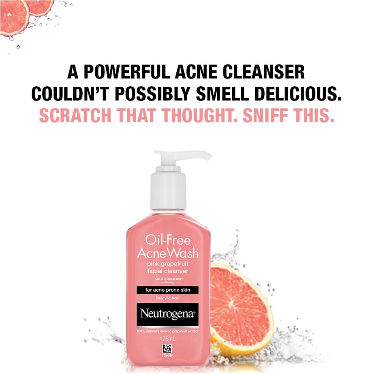 Neutrogena Oil Free Acne Wash | Pink Grapefruit | Deep Cleansing Face Wash with Salicylic Acid | Alcohol Free, Non Comedogenic & Dermatologically Tested | For Oily Acne Prone Skin | 175ml