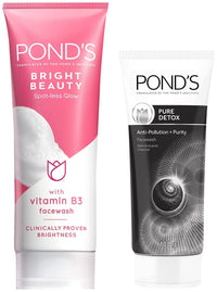 POND's Bright Beauty Spot-Less Glow Face Wash With Vitamins, Removes Dead Skin Cells & Dark Spots, Double Brightness Action, All Skin Types, 200G & Pure Detox Face Wash 100 G,