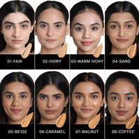 FLiCKA Flawless Femme Liquid Foundation for Face Makeup 30ml | Medium to High Coverage, Buildable | Natural, Waterproof & Moisturizing | All Skin Types | 02 Ivory
