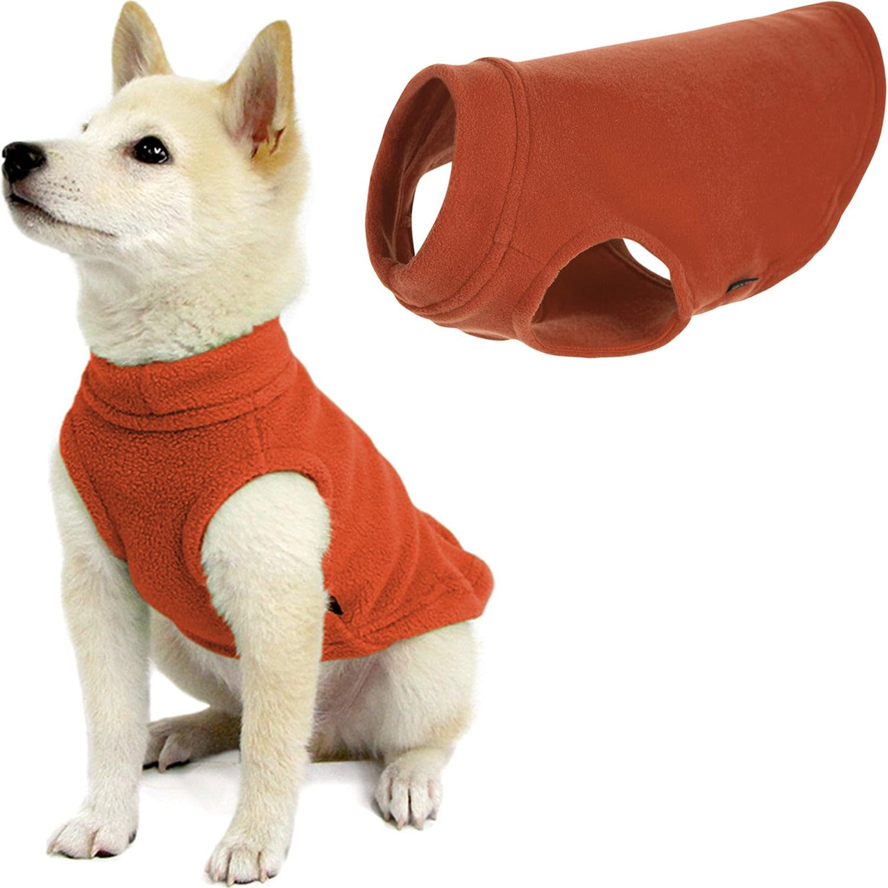 Gooby Stretch Fleece Vest Dog Sweater - Pumpkin, X-Small - Warm Pullover Fleece Dog Jacket - Winter Dog Clothes for Small Dogs Boy or Girl - Dog Sweaters for Small Dogs to Dog Sweaters for Large Dogs X-Small Length (7")