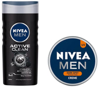 Nivea Men Shower Gel, Active Clean Body Wash, Men, 250ml & Men Creme, Dark Spot Reduction Cream, 75ml