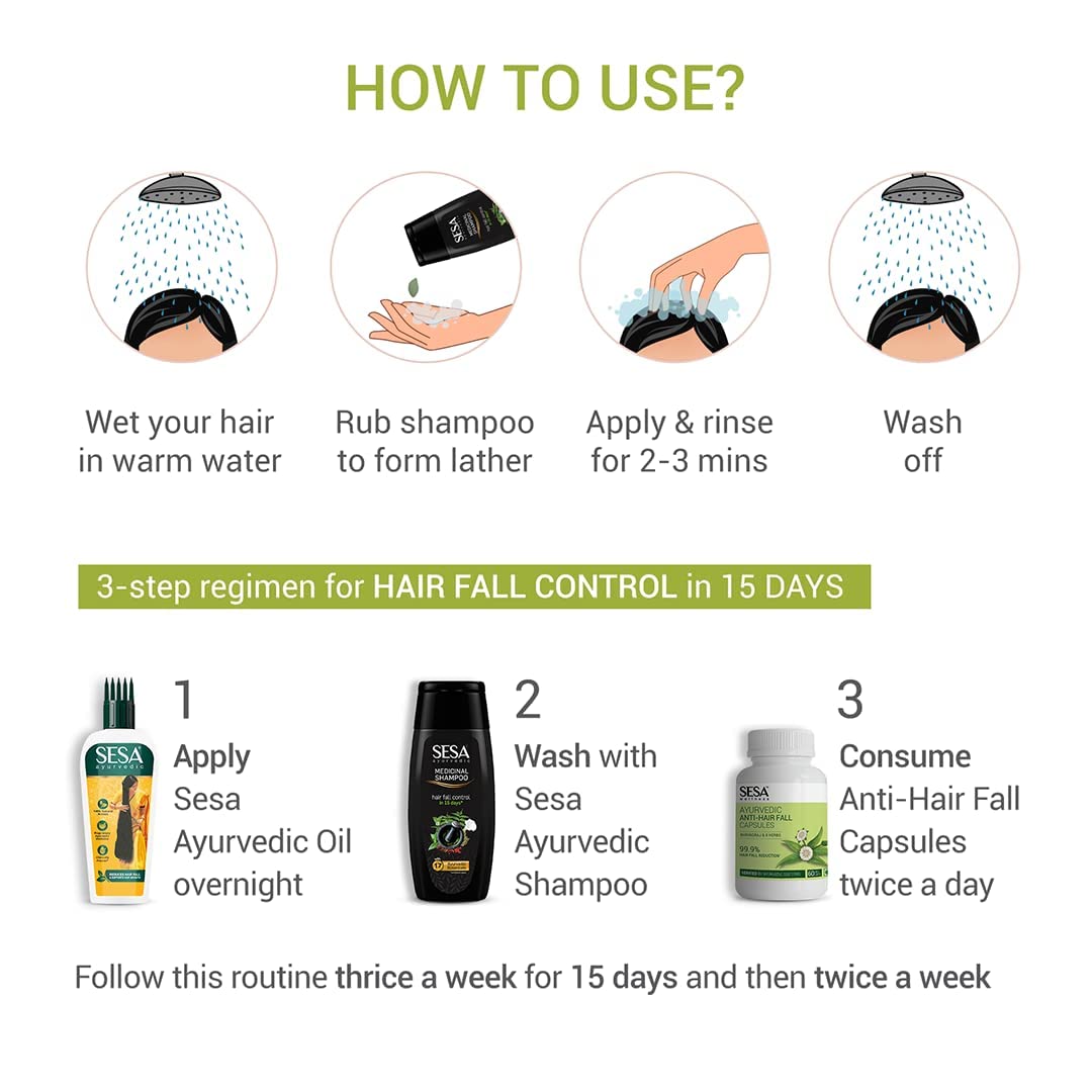 Sesa Ayurvedic Medicinal Shampoo Hairfall Control Anti Dandruff Shampoo Infused with 15 Ayurvedic Herbs Smooth & Shiny Hair For Men & Women (200 ml)