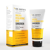 Dr. Sheth's Haldi & Hyaluronic Acid Sunscreen with 1% Hyaluronic Acid | Spf 50+ Pa+++ | Protects Against UVA/B & Blue Light | Hydrating & Brightening | For Men & Women | For All Skin Type | 80 g