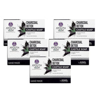 Ayouthveda Charcoal Detox Soap | A Powerful Blend of CharcoalJaggery & Five Nourishing Oils | Handmade Castile Soap Without Any Harsh Chemical | For Clear & Dirt Free Skin (Pack Of 5-110g each)