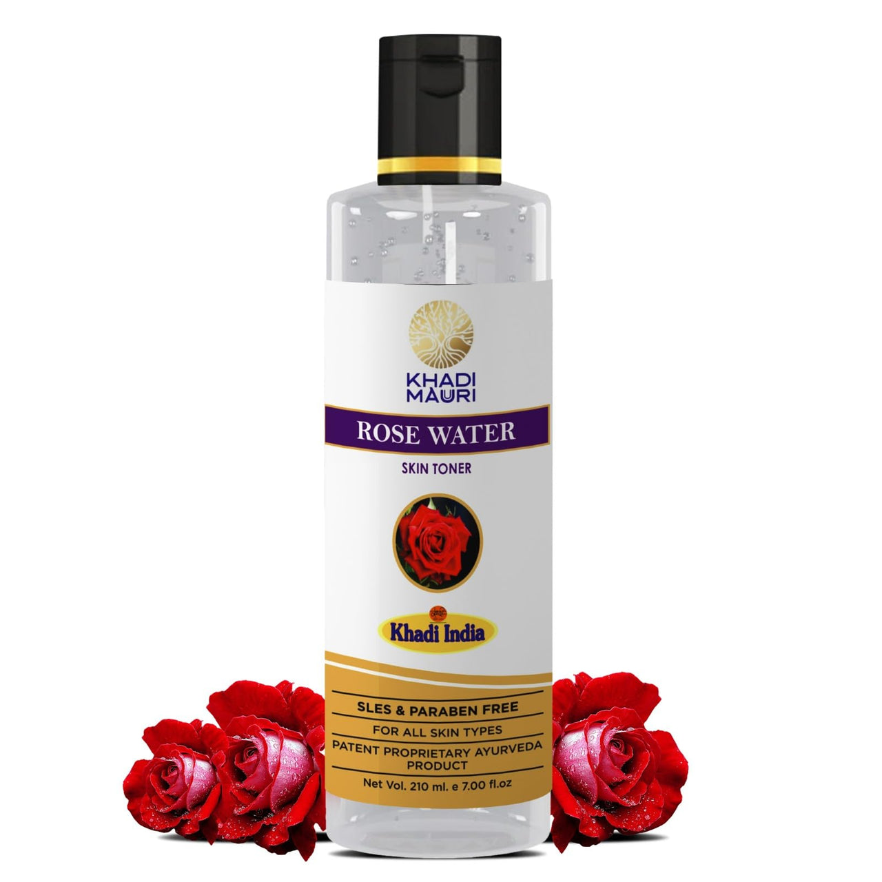 Khadi Mauri Herbal Rose Water - Herbal Gulab Jal Skin Toner, Tightens Pours, Smoothen Skins & Fights Damage - 210 ML