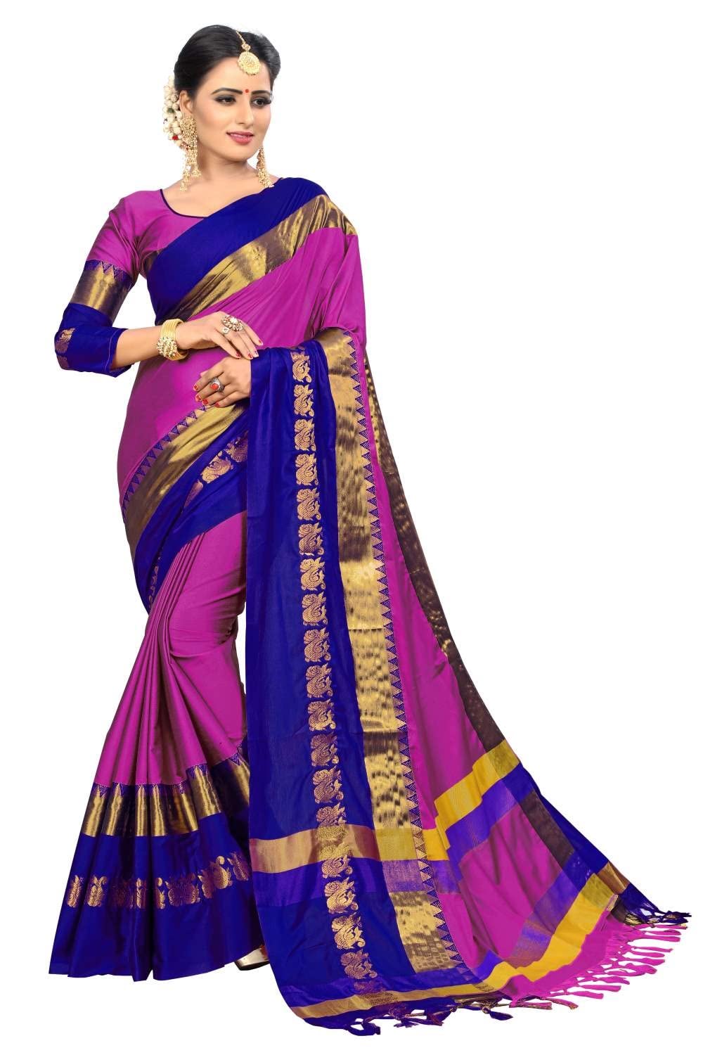 PAREVDEE Women's  Dobby Cotton Saree With Blouse Piece