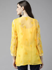 Ada Women's  Hand Embroidered Lucknowi Chikankari Georgette Short Top Kurti with Slip