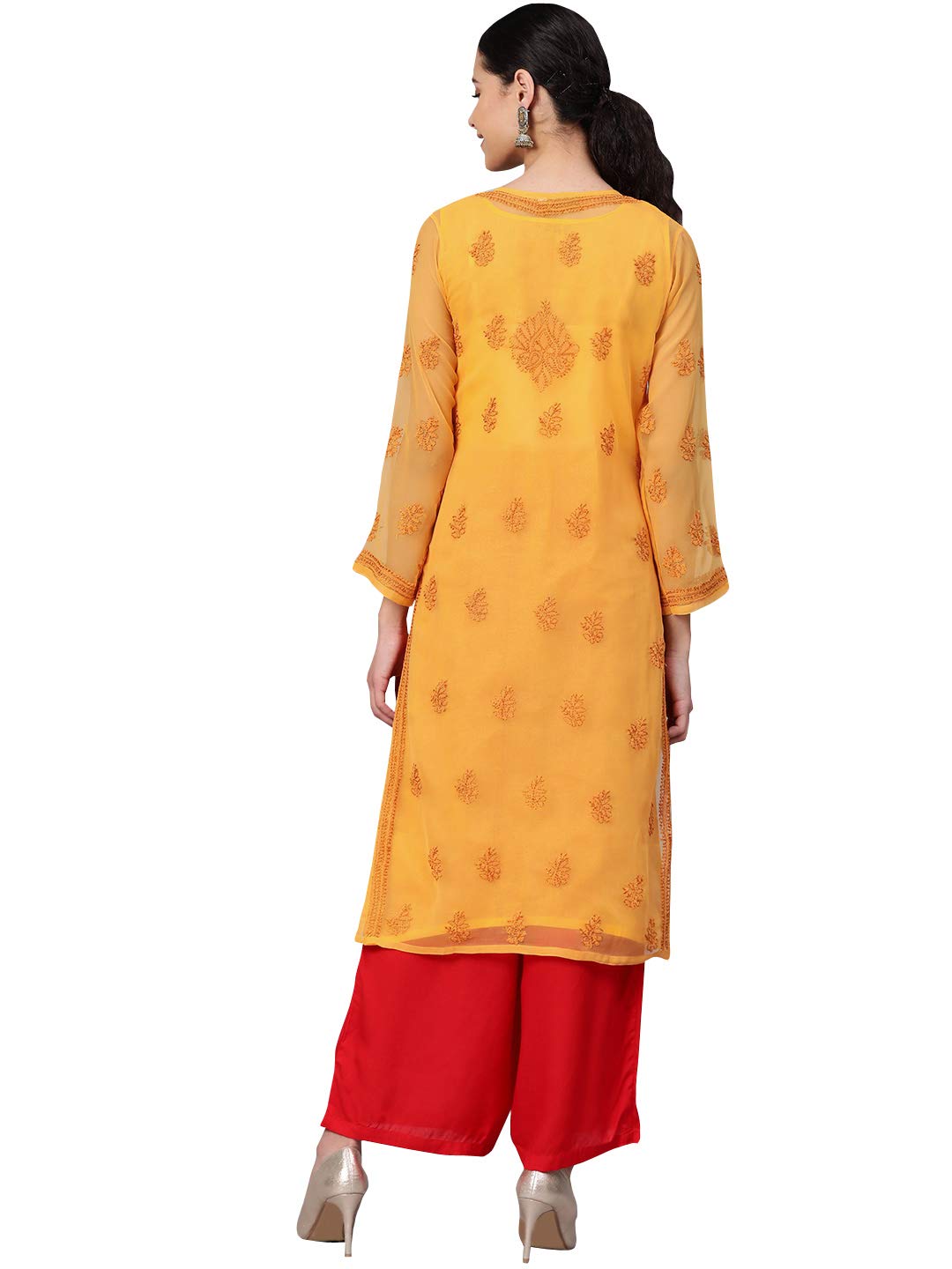 Ada Lucknowi Hand Embroidered Chikankari Women's  Georgette Kurta Kurti with Slip