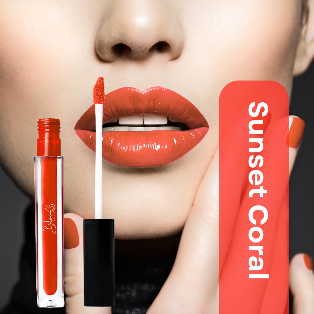 Bloom Beauty Liquid Lipstick, Velvet Matte Finish, Lightweight & Hydrating | Long-Lasting Wear, (Sunset Coral)