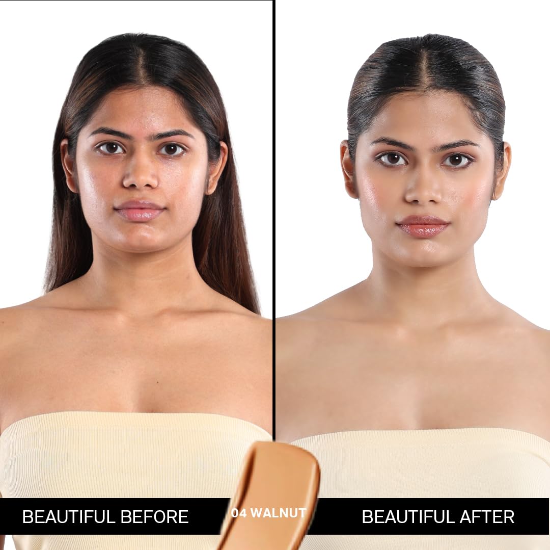FLiCKA The Base Story Cream Foundation for Face Makeup 8.5gm | Medium to High Coverage | Waterproof & Long Lasting | Smooth & Matte Finish with SPF | All Skin Types | 04 Walnut