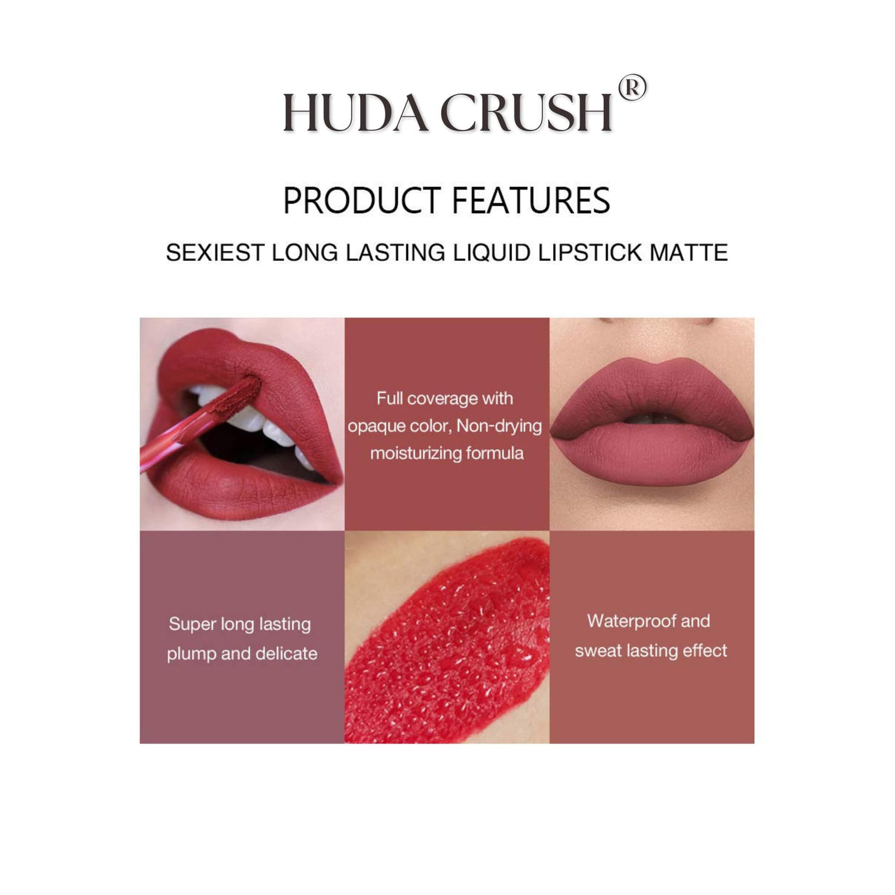 HUDACRUSH HUDA CRUSH 6-Piece Liquid Matte Nude Lipstick Set - Velvet Waterproof Mini Lipsticks for Women, Non-Stick Formula