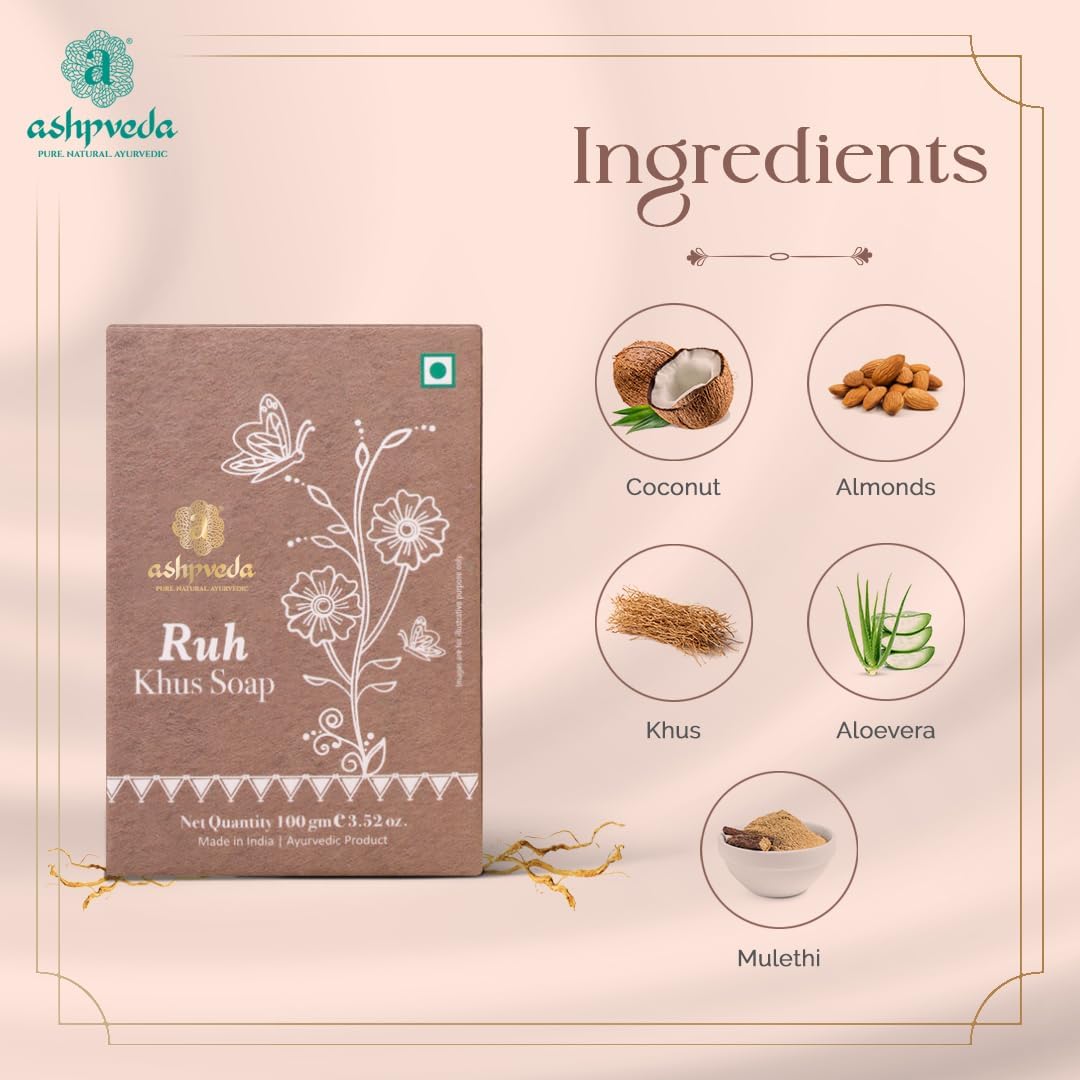 Ashpveda Ayurvedic Khus & Aloevera Bath Soap Herbal Cleanser, Gentle Skin Care, Natural Scent, Nourishing Bathing Bar for Skin Refreshment and Rejuvenation (100gm) (Pack of 3)