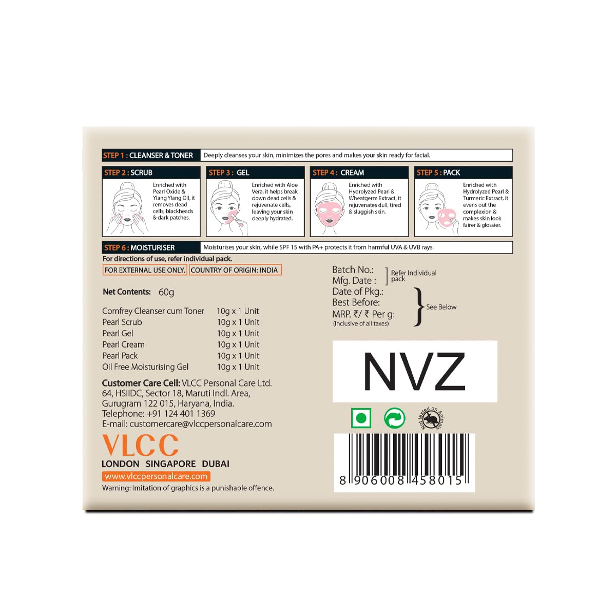 VLCC Pearl Facial Kit - 60g | Luminous and Radiant Skin | At Home Facial with Pearl Extracts, Sandalwood, Turmeric & Aloe Vera | Tan Removal Facial Kit.