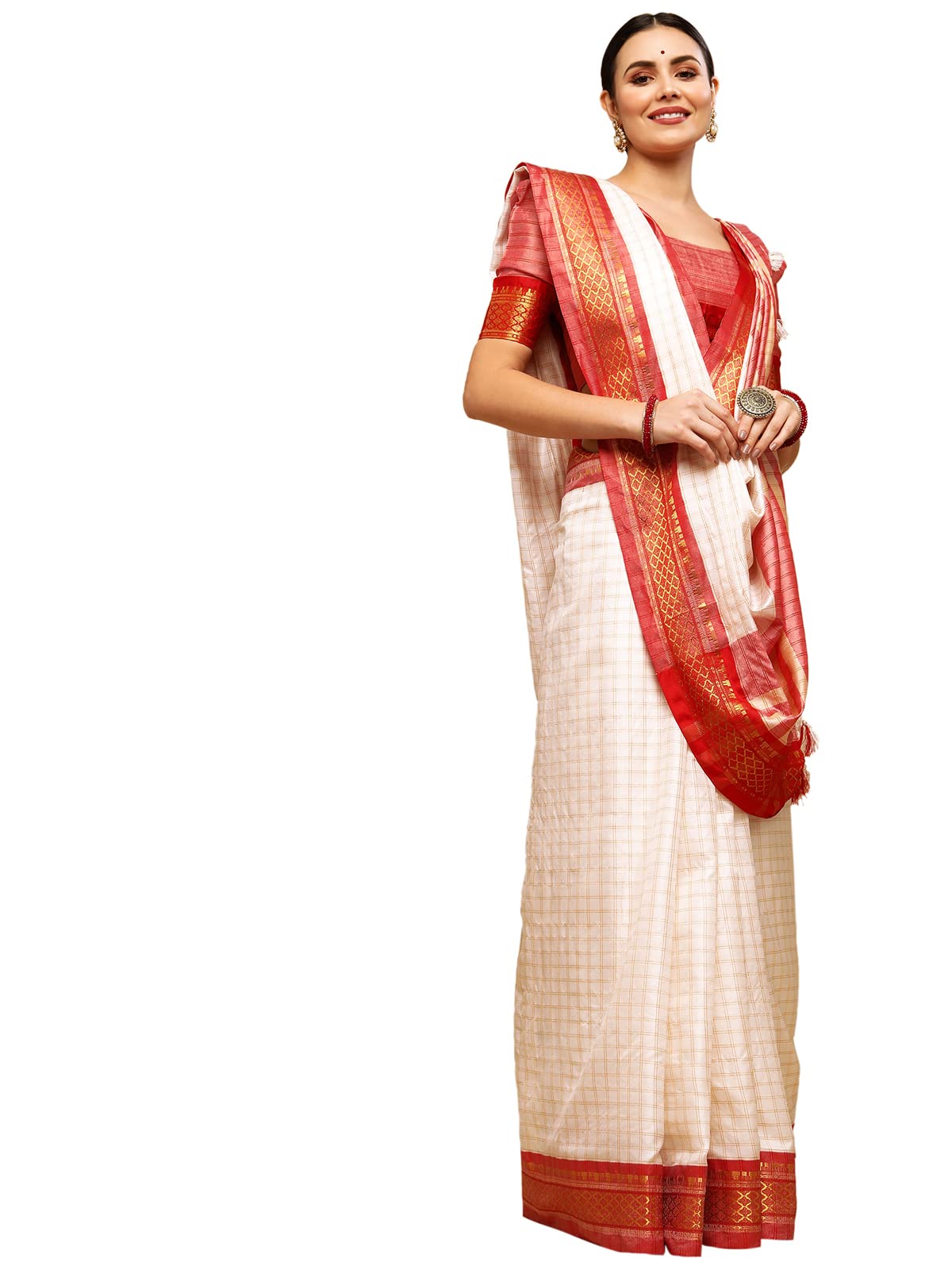 Satrani Women's Poly Silk Woven Saree With Unstitched Blouse Piece